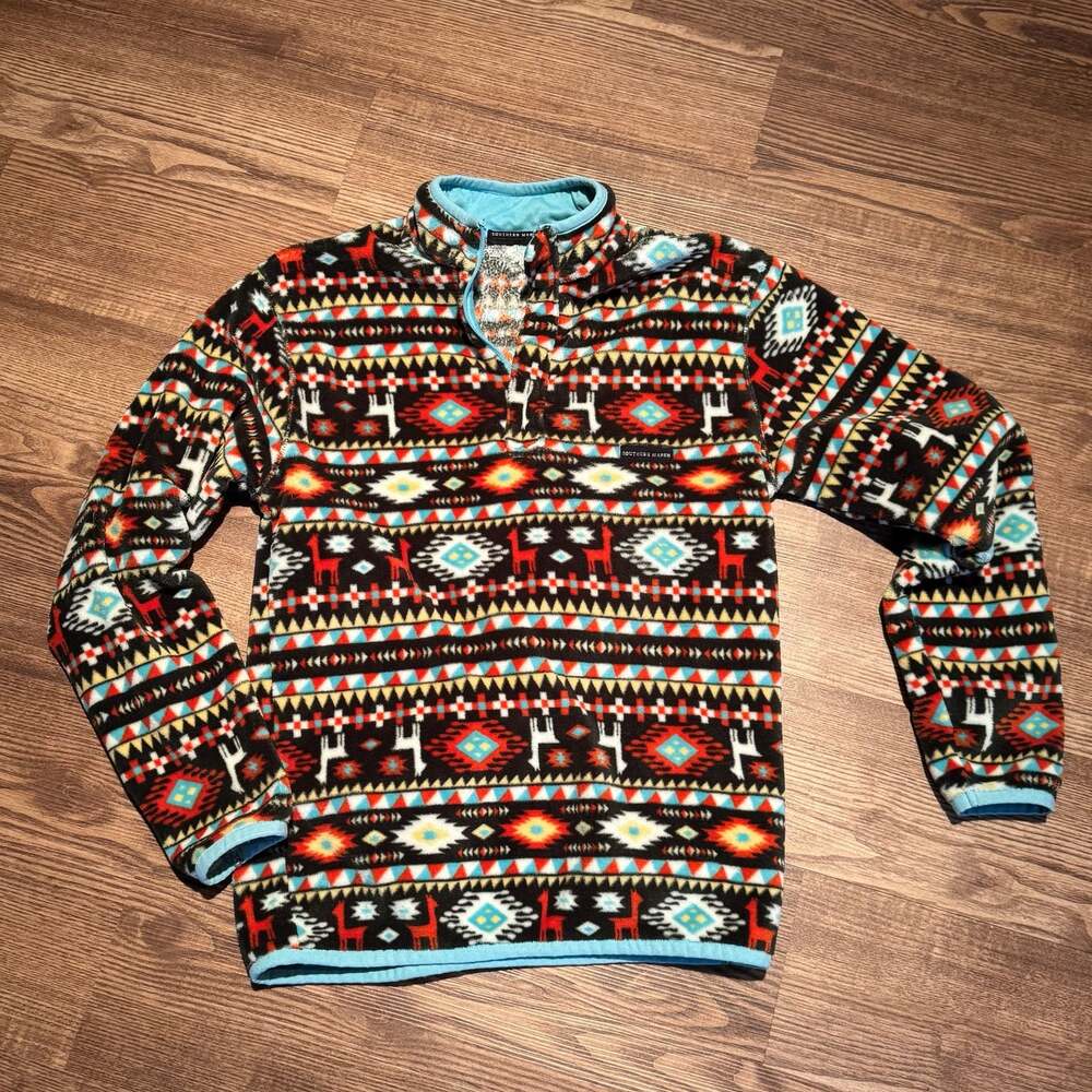 Southern Marsh Harbuck Fleece 1/4 Zip Pullover Aztec Southwestern Print Med